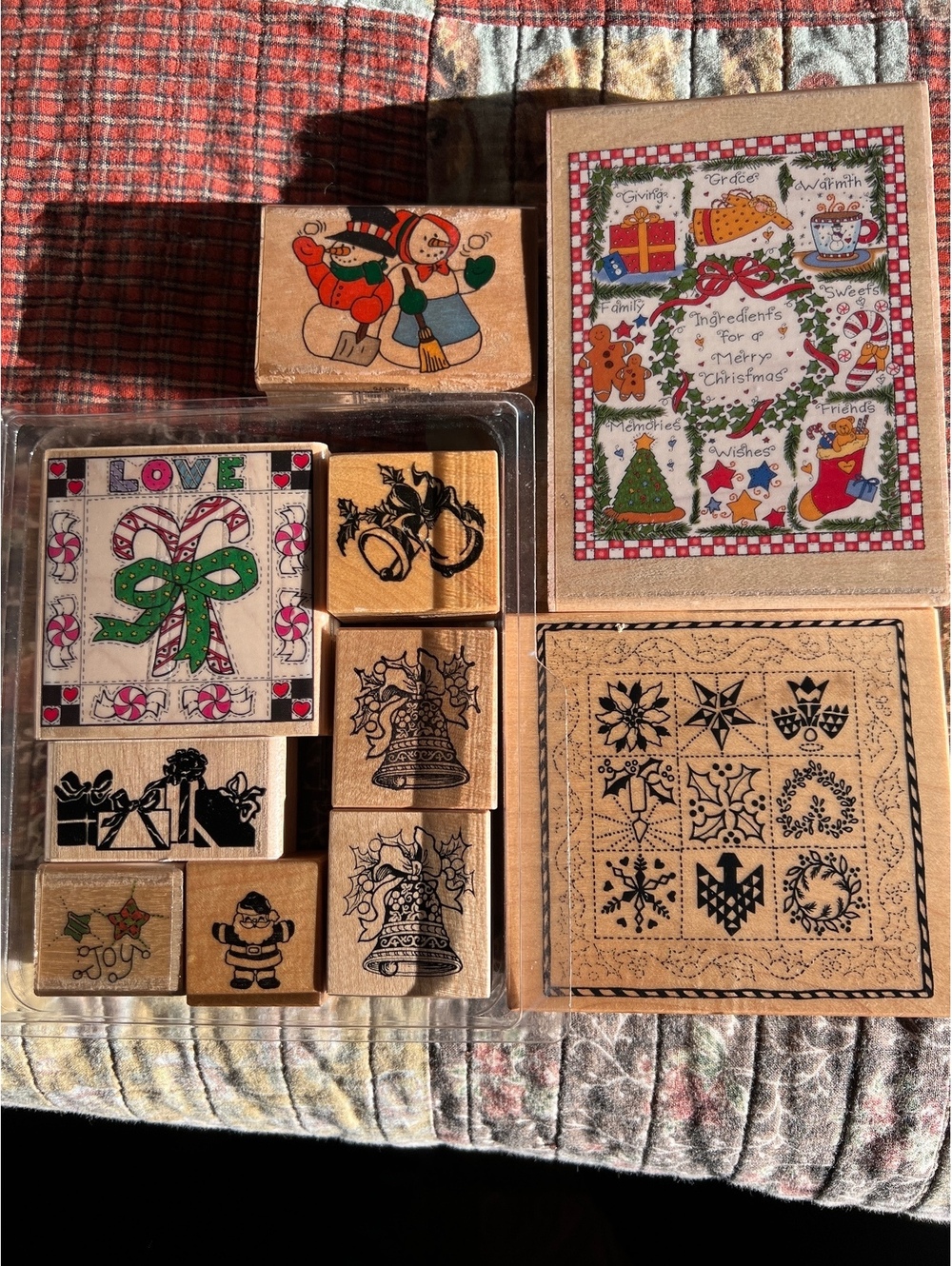 Set of Vintage Christmas Themed Rubber Stamps by PSX, Inkadinkado, and Westwater